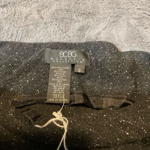 BCBGMaxAzria Womens Wool Blend Boat Neck Glitter Trim Long Sleeve Top Black Smal - Picture 2 of 11